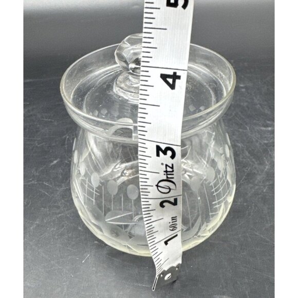 VTG Etched Glass Crystal Preserve Marmalade Jam Honey Jar Lidded Pot Retro 4” - Picture 7 of 8